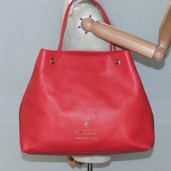 GUCCI Tote Bag Leather Outlet Red Gold 380118 - Picture 15 of 16
